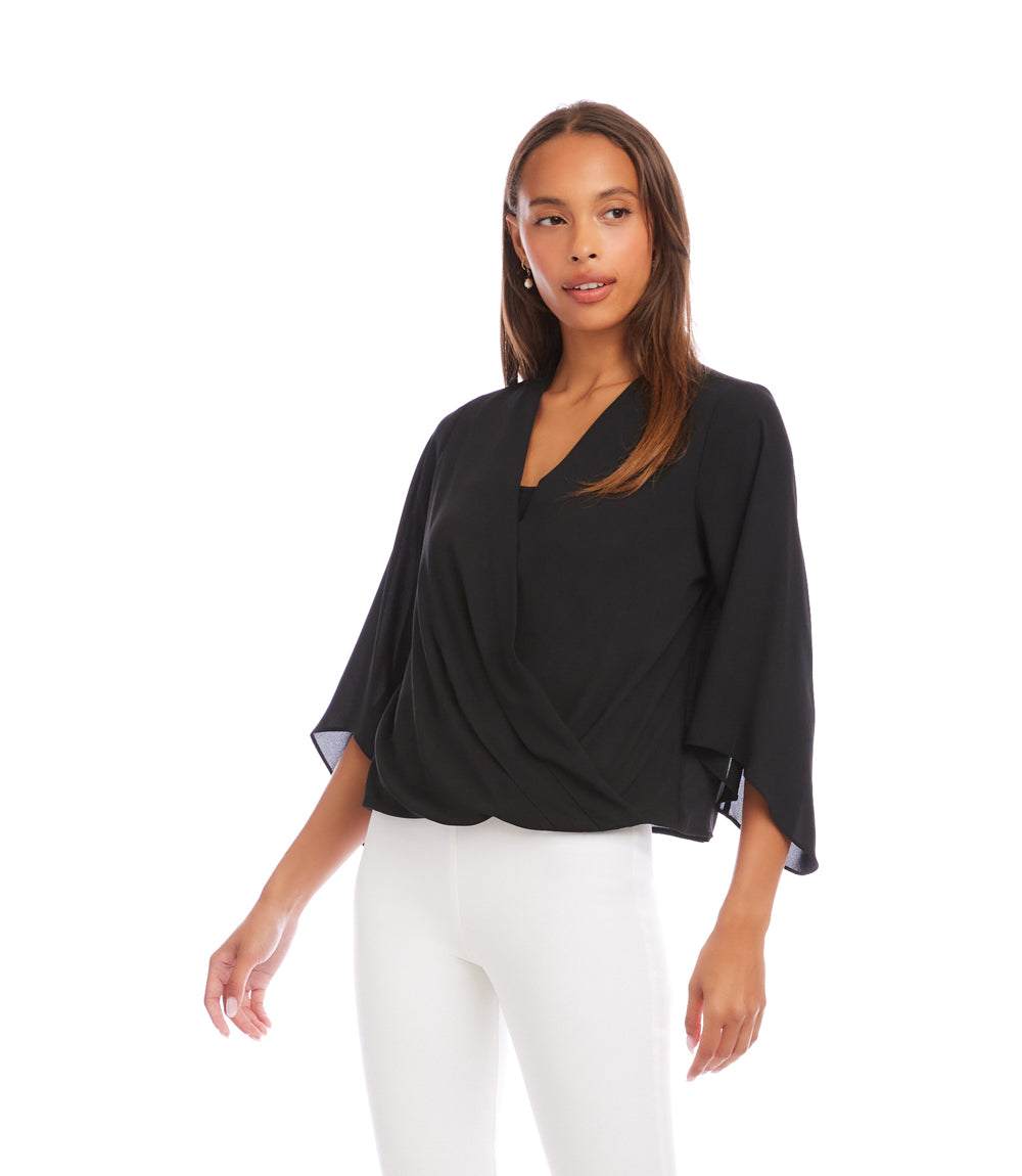 Bracelet Sleeve Drape Front Crossover Top