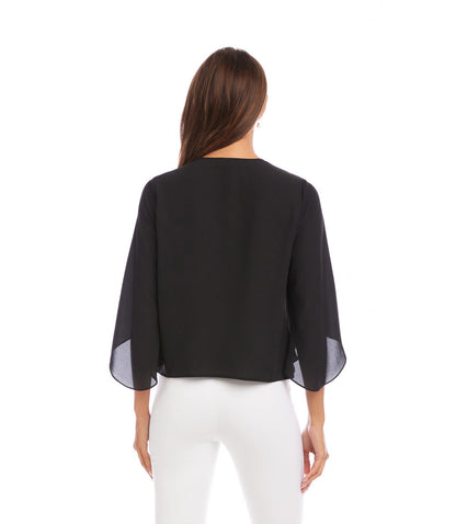 Petite Size Bracelet Sleeve Drape Front Crossover Top