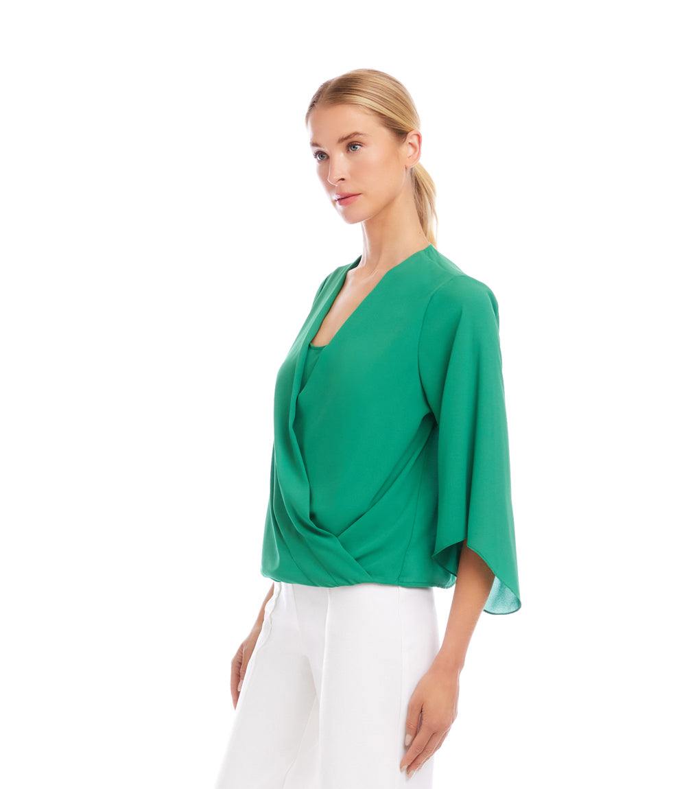 Bracelet Sleeve Drape Front Crossover Top