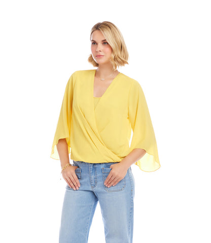 Bracelet Sleeve Drape Front Crossover Top