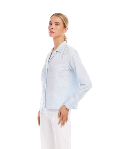 Stripe Long Sleeve Embellished Button-Up Shirt