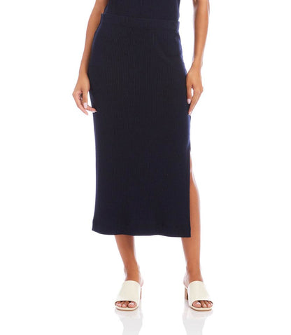 Ribbed Side-Slit Midi Skirt