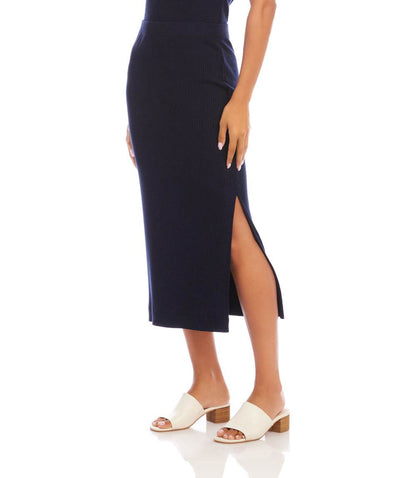 Ribbed Side-Slit Midi Skirt
