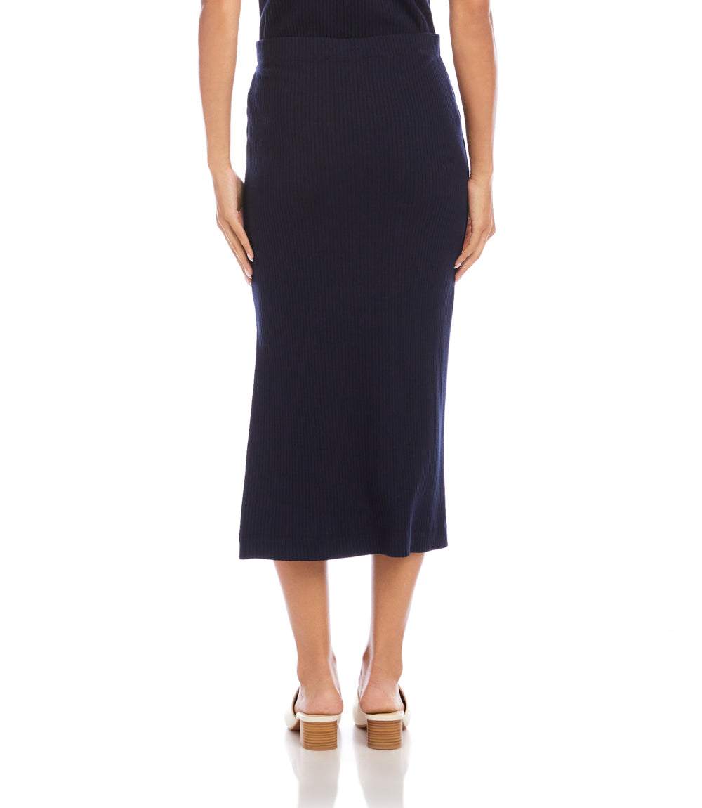 Ribbed Side-Slit Midi Skirt