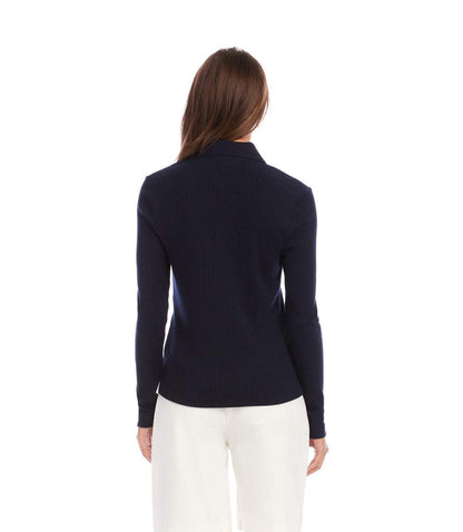 Ribbed Long Sleeve Button Front Top