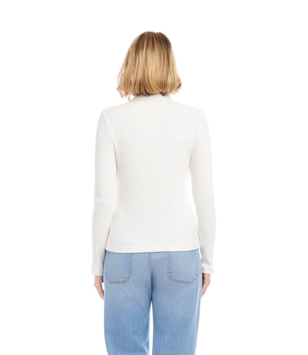 Ribbed Long Sleeve Button Front Top