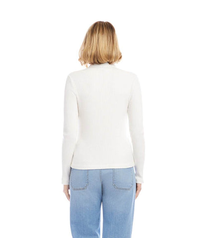 Ribbed Long Sleeve Button Front Top