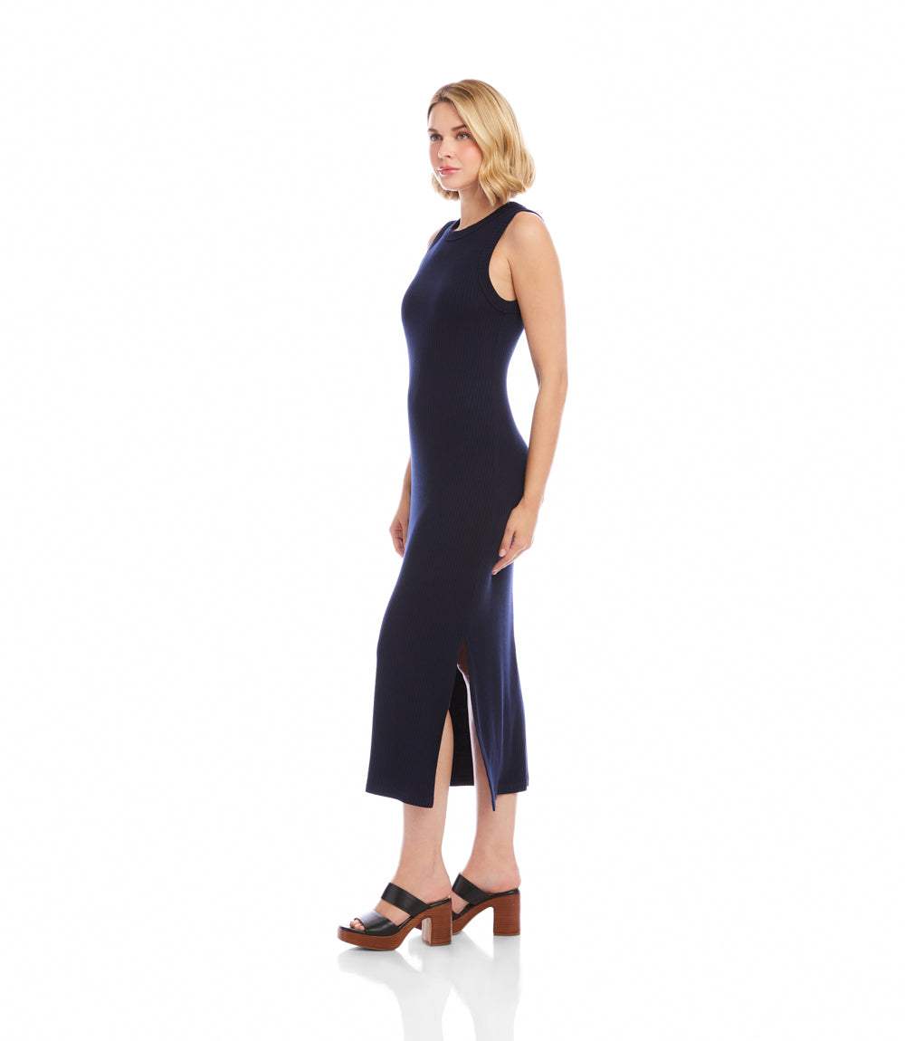 Ribbed Sleeveless Midi Column Dress