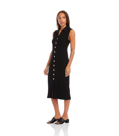 Ribbed Sleeveless Button Front Midi Dress