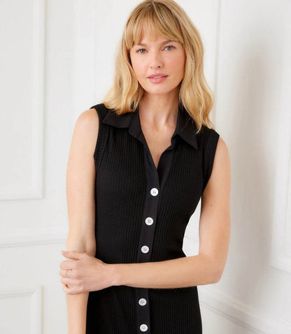 Ribbed Sleeveless Button Front Midi Dress