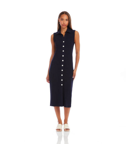Ribbed Sleeveless Button Front Midi Dress