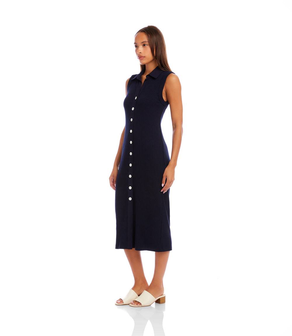 Ribbed Sleeveless Button Front Midi Dress