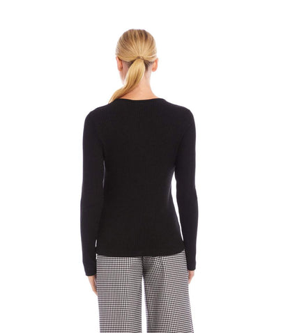 Long Sleeve Ribbed Flower Button Detail Top