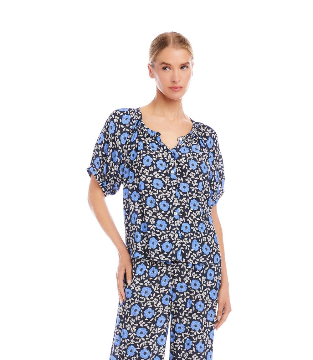 Petite Size Puff Sleeve Peasant Top