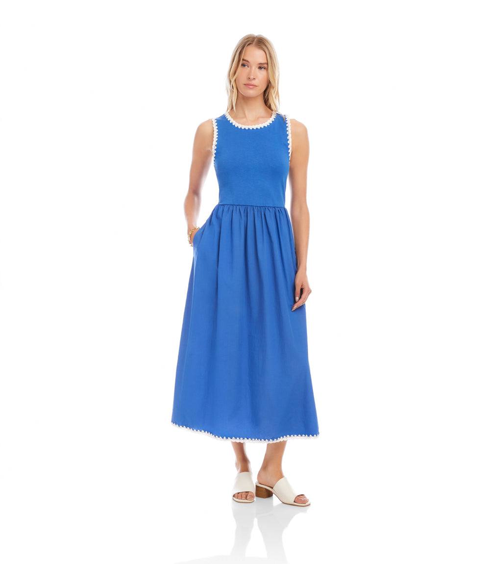 Sleeveless Edge Stitch Contrast Midi Dress