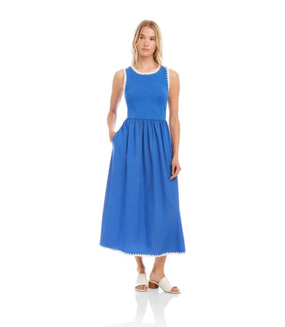 Sleeveless Edge Stitch Contrast Midi Dress