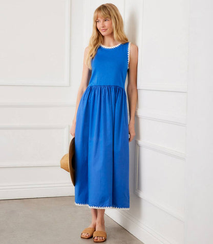 Sleeveless Edge Stitch Contrast Midi Dress
