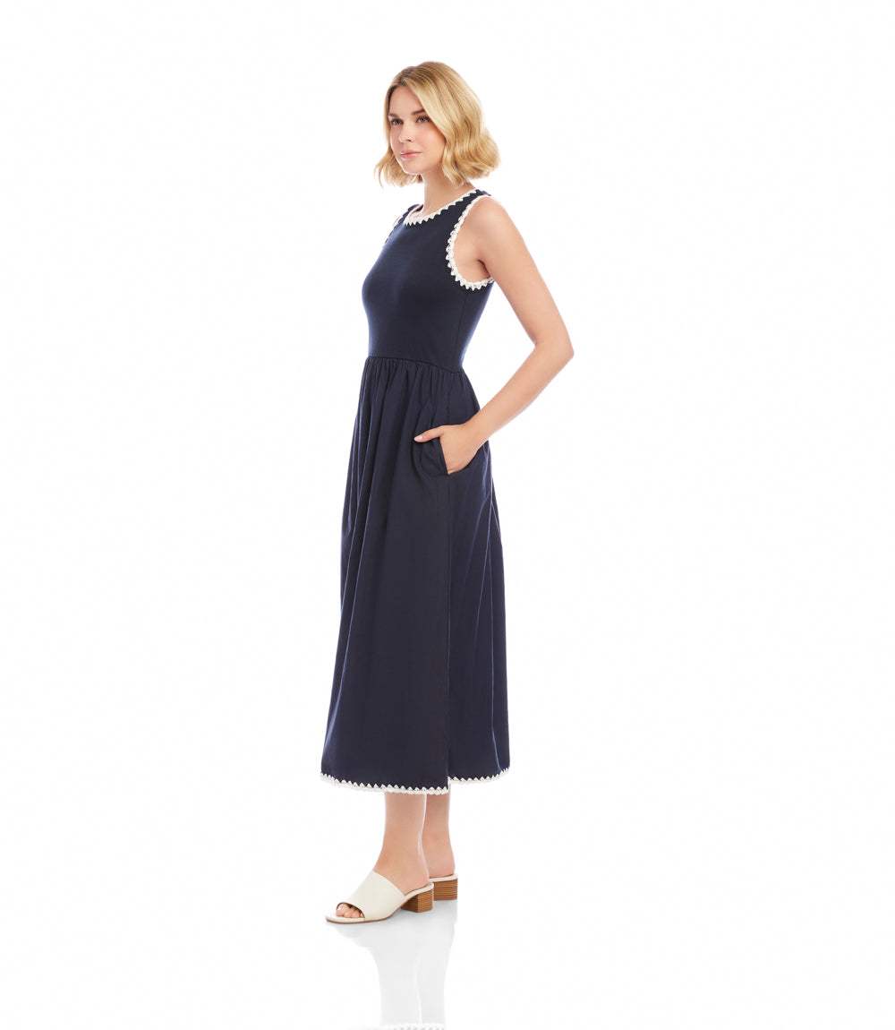Sleeveless Edge Stitch Contrast Midi Dress