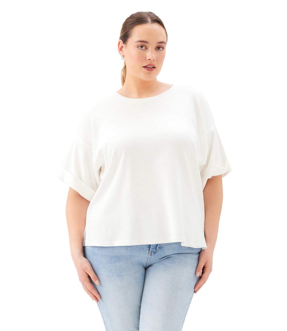 Plus Size Ribbed Cuffed Sleeve Top
