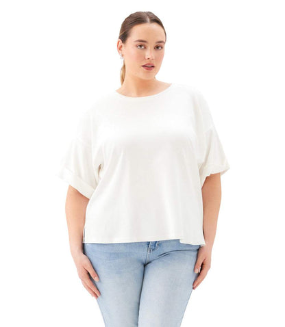 Plus Size Ribbed Cuffed Sleeve Top