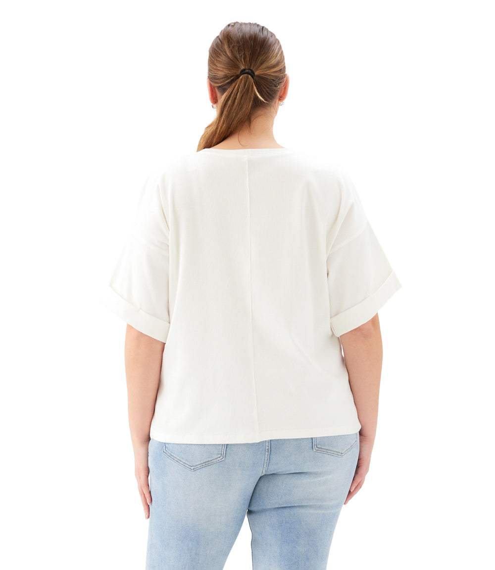 Plus Size Ribbed Cuffed Sleeve Top