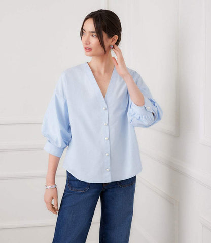 Lantern Sleeve Pearl Button Top