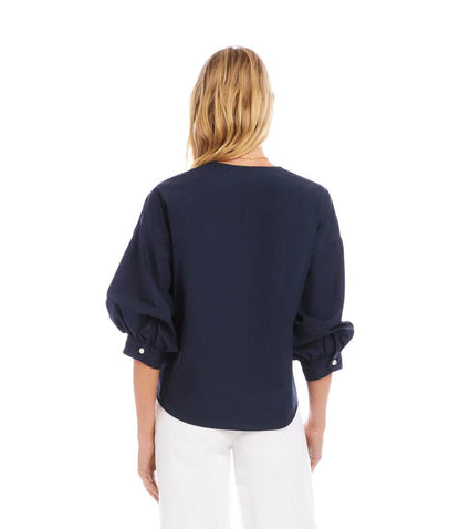 Lantern Sleeve Pearl Button Top