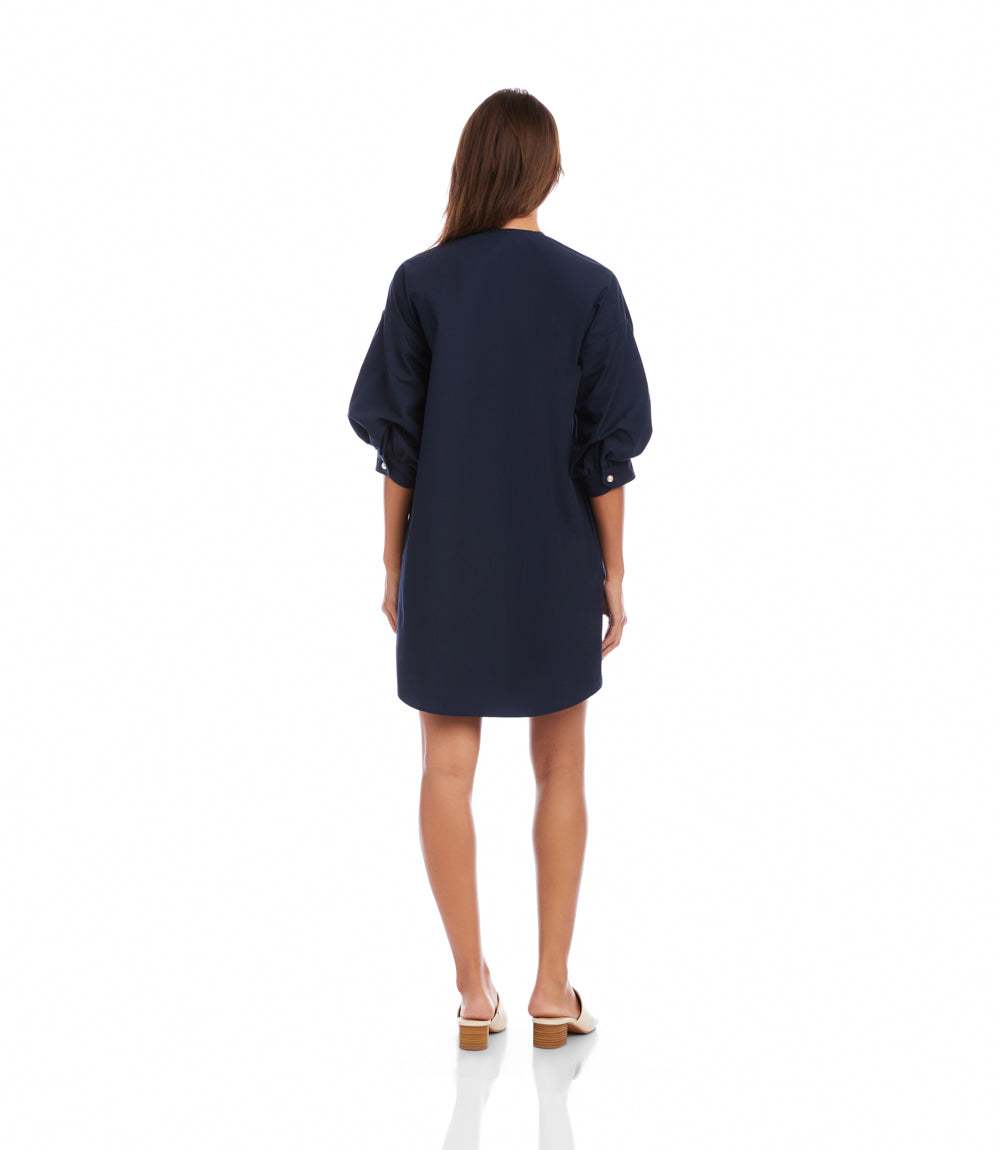 Lantern Sleeve Pearl Button-Front Dress