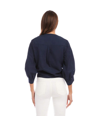 Blouson Sleeve Tie-Front Top