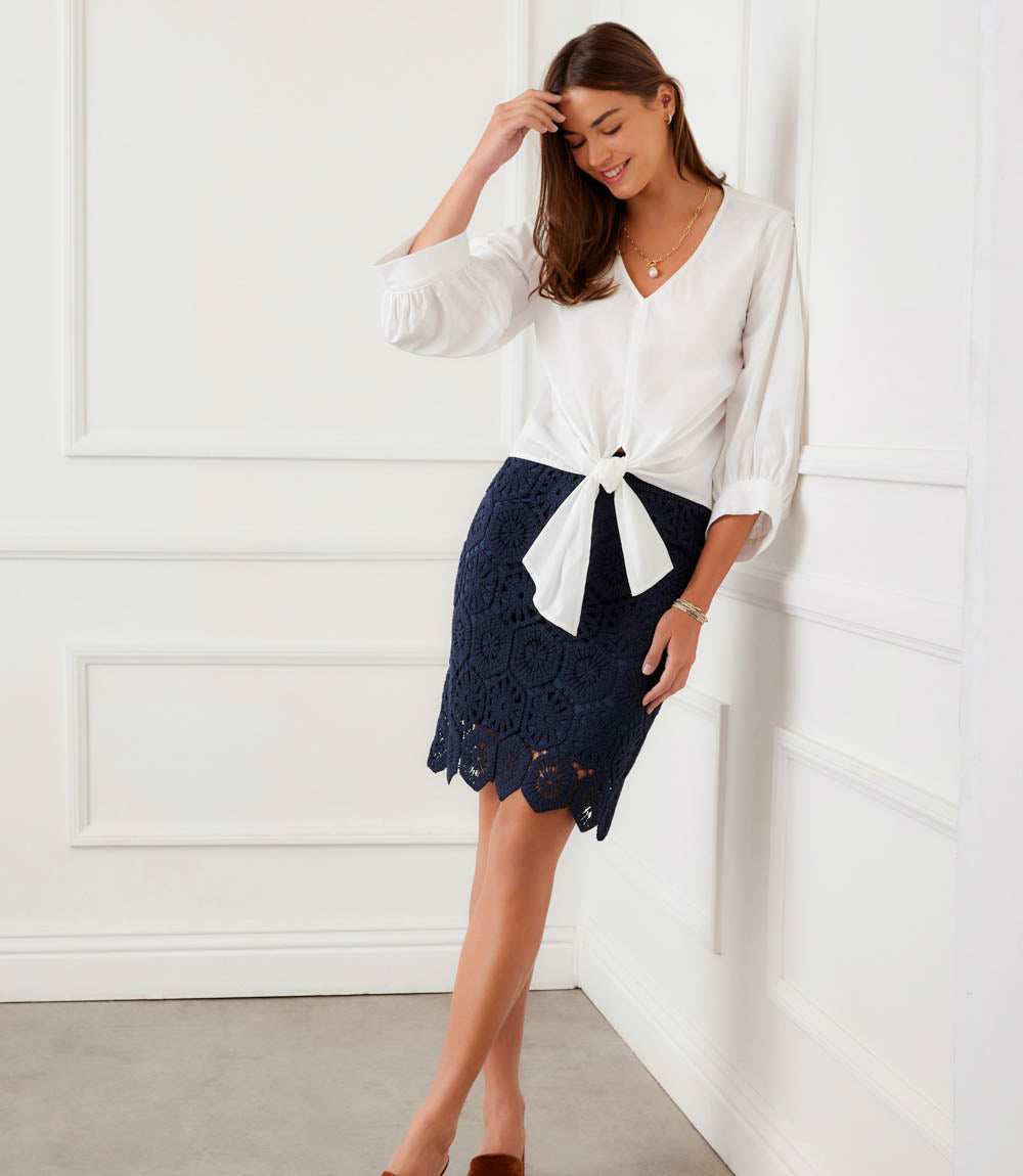 Blouson Sleeve Tie-Front Top
