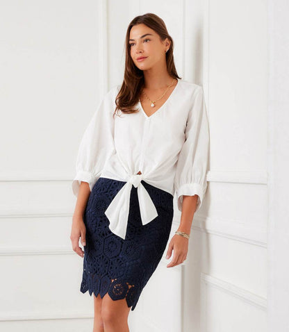 Blouson Sleeve Tie-Front Top
