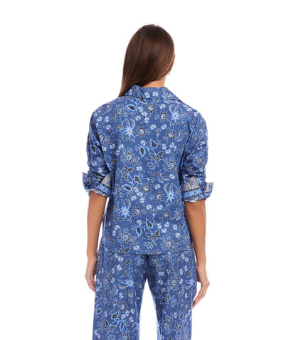 Ruched Sleeve Border Print Shirt