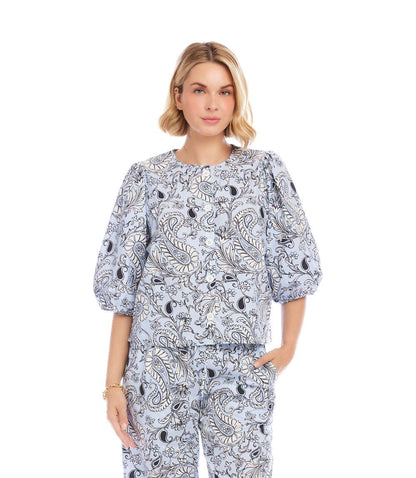 Puff Sleeve Button Front Top