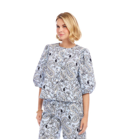 Puff Sleeve Button Front Top