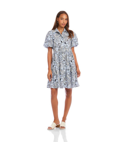 Petite Size Puff Sleeve Tiered Shirtdress