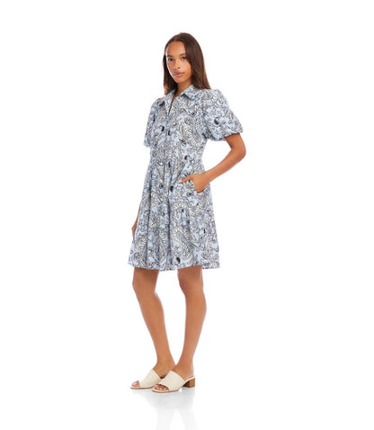 Puff Sleeve Tiered Shirtdress