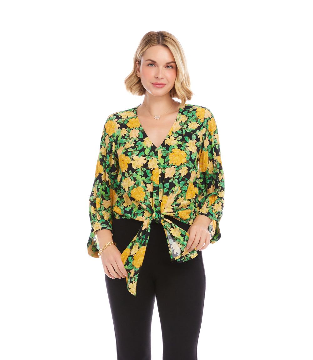 Blouson Sleeve Tie-Front Top