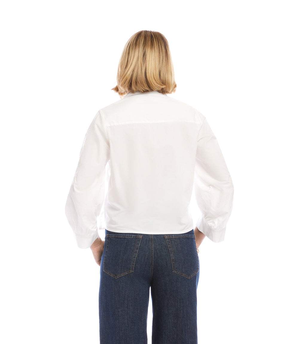 Blouson Sleeve Embroidered Tie-Front Top