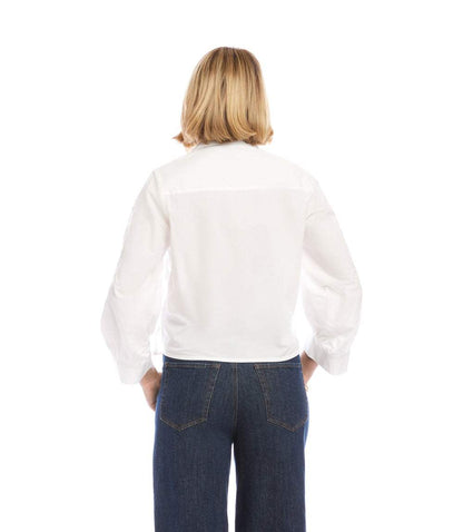 Blouson Sleeve Embroidered Tie-Front Top