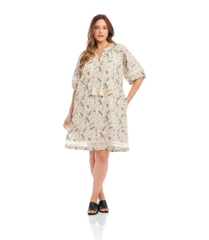 Plus Size Puff Sleeve Tassel Dress