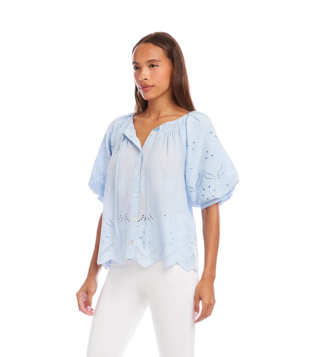 Puff Sleeve Embroidered Top