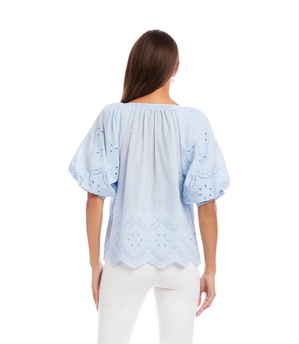 Puff Sleeve Embroidered Top