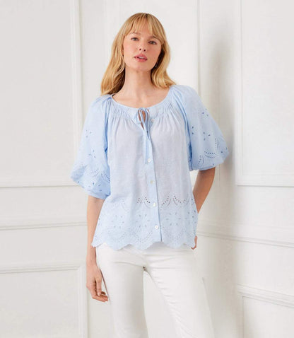 Puff Sleeve Embroidered Top