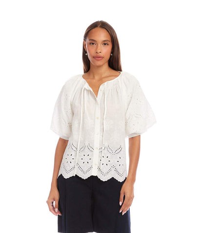 Puff Sleeve Embroidered Top