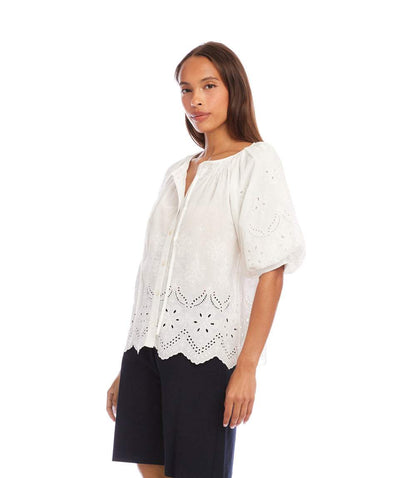 Puff Sleeve Embroidered Top