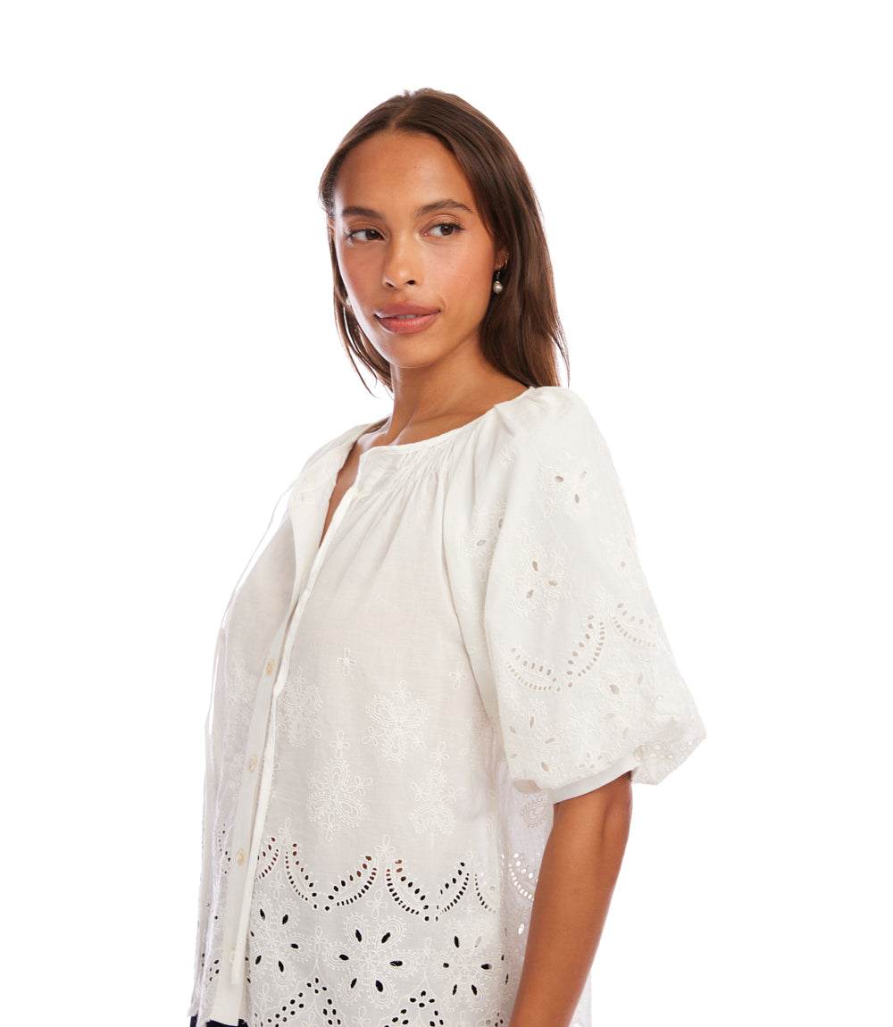 Puff Sleeve Embroidered Top