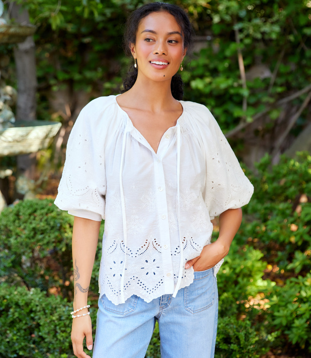Puff Sleeve Embroidered Top