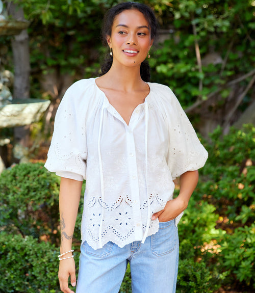 Puff Sleeve Embroidered Top