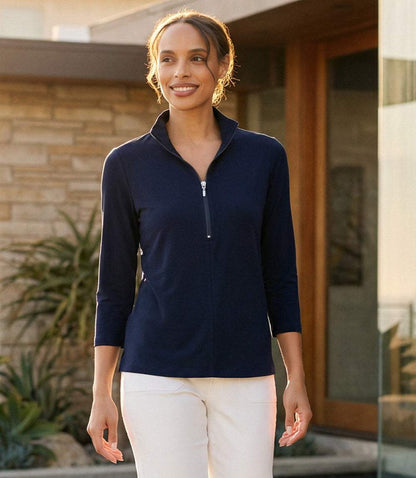 3/4 Sleeve Zip-Up Travel Jersey Top