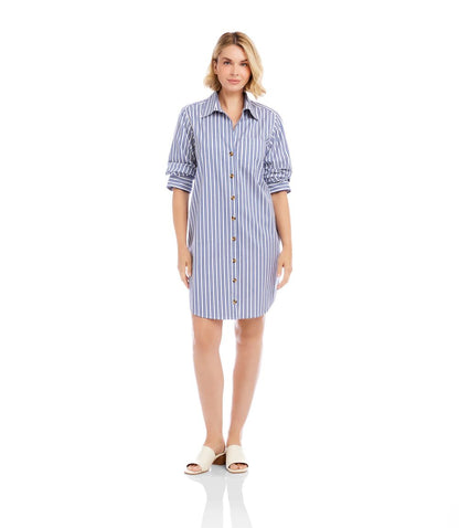 Stripe Ruched Sleeve Shirtdress